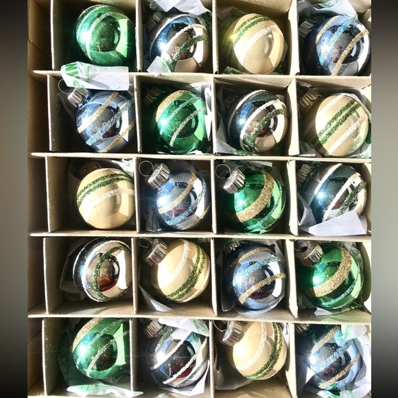 20 Radko Mini Glass Ball Christmas Ornaments Blue White Silver Glitter Stripes - Picture 8 of 8